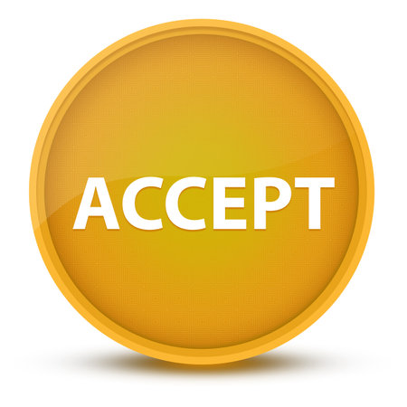 Accept luxurious glossy yellow round button abstract illustrationの写真素材