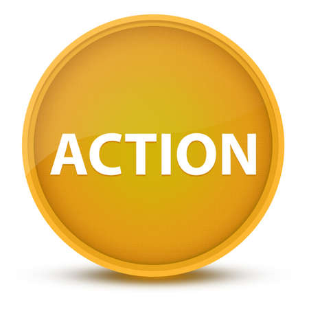 Action luxurious glossy yellow round button abstract illustrationの写真素材