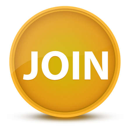 Join luxurious glossy yellow round button abstract illustrationの写真素材