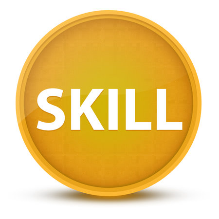 Skill luxurious glossy yellow round button abstract illustrationの写真素材