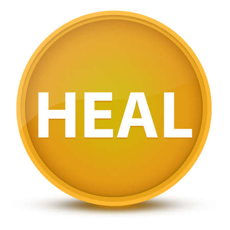Heal luxurious glossy yellow round button abstract illustrationの写真素材