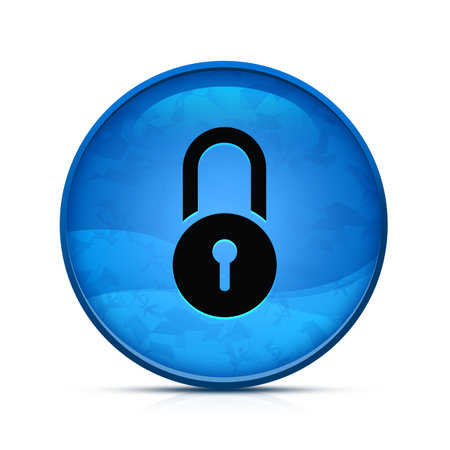 Lock icon on classy splash blue round buttonの写真素材