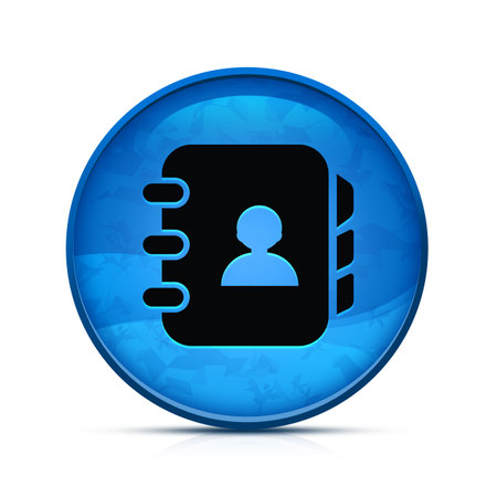 Contact book icon on classy splash blue round buttonの写真素材