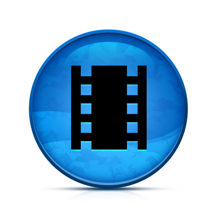 Theaters icon on classy splash blue round buttonの写真素材