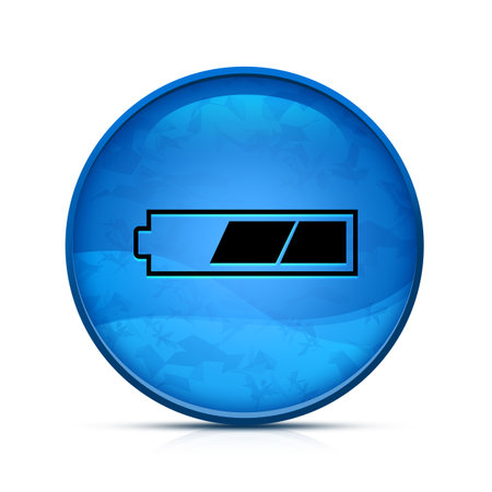 2 third charged battery icon on classy splash blue round buttonの写真素材