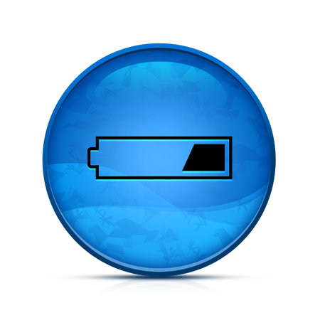 1 third charged battery icon on classy splash blue round buttonの写真素材