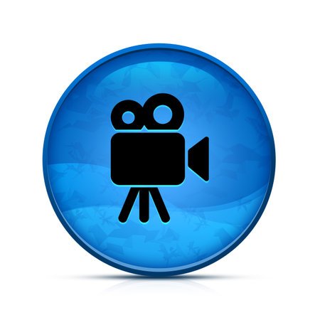 Video camera icon on classy splash blue round buttonの写真素材