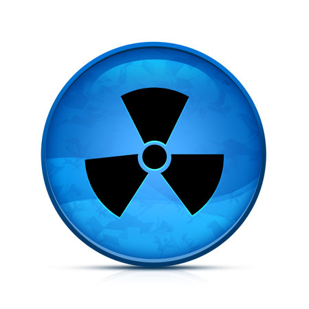 Radiation icon on classy splash blue round buttonの写真素材
