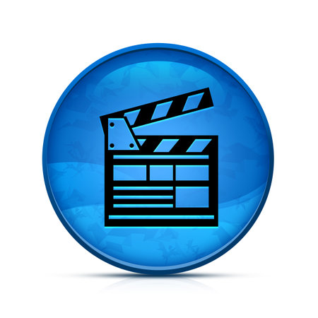 Cinema icon on classy splash blue round buttonの写真素材