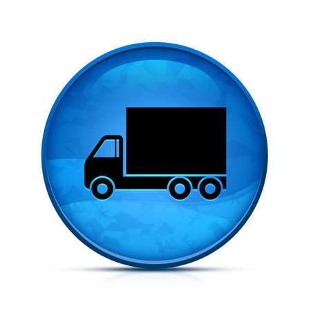 Truck icon on classy splash blue round buttonの写真素材