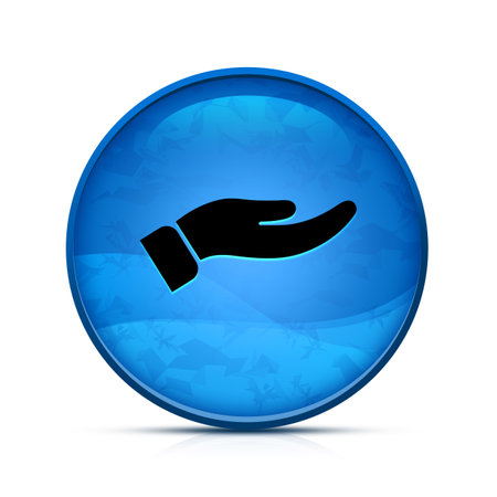 Hand icon on classy splash blue round buttonの写真素材