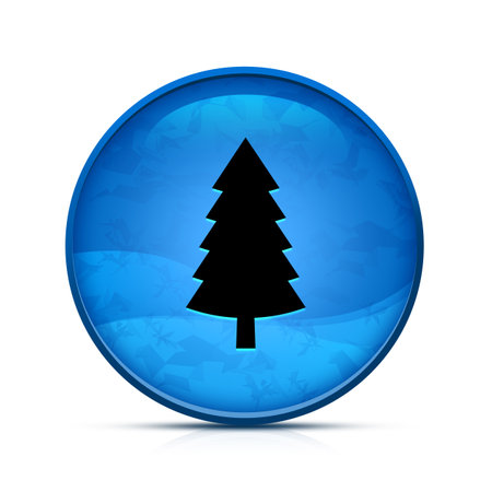 Evergreen conifer pine tree icon on classy splash blue round buttonの写真素材