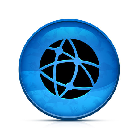 Global technology or social network icon on classy splash blue round buttonの写真素材