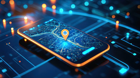 A digital transportation app interface showing real-time navigation and ride-sharing options on a smartphone.の素材