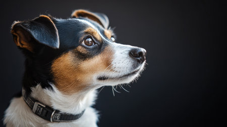 Dog wearing funnel collar looking sideways, highlighting both the collar and the dog's textured furの素材