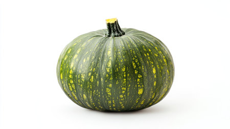 Fresh green pumpkin placed on white background, studio lighting highlighting shape and colorの素材