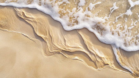Natural flow patterns in beige sand, shaped by retreating seawater, photographed from aboveの素材
