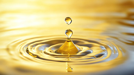 Realistic yellow water drop captured in high detail, showing smooth curvature and inner light reflectionsの素材