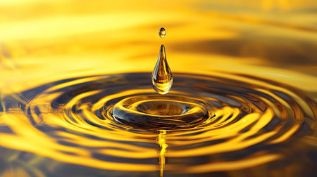 Realistic yellow water drop captured in high detail, showing smooth curvature and inner light reflectionsの素材