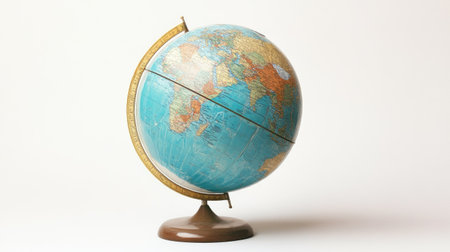Detailed world globe with political map markings, placed against a pure white background for a crisp, professional lookの素材