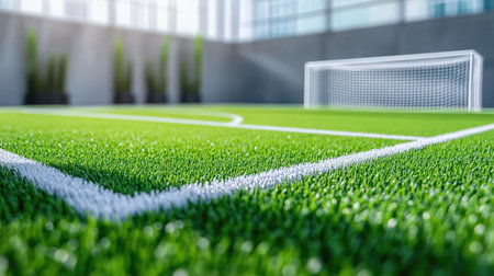 D printed soccer field model with clear white lines and goal nets, perfect for sports presentationsの素材