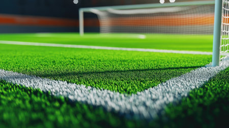 D printed soccer field model with clear white lines and goal nets, perfect for sports presentationsの素材