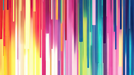 Vibrant abstract background composed of colorful vertical lines and stripes overlapping in a rhythmic patternの素材