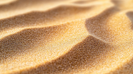 Macro shot of fine beige beach sand showing tiny grains and organic wavy patternsの素材