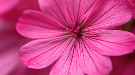 A close-up shot of a bright pink geranium flower, with its petals forming a striking star-shaped pattern.の素材