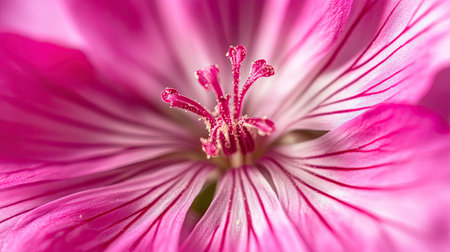 A close-up shot of a bright pink geranium flower, with its petals forming a striking star-shaped pattern.の素材