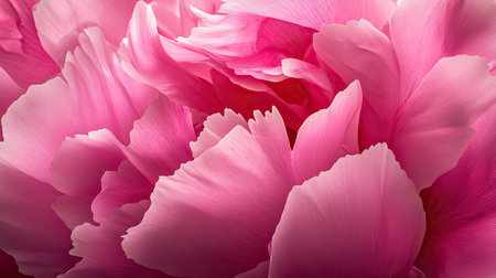 A stunning close-up of a bright pink peony in full bloom, with layers of delicate, soft petals.の素材