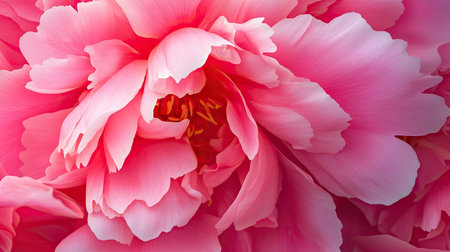 A stunning close-up of a bright pink peony in full bloom, with layers of delicate, soft petals.の素材