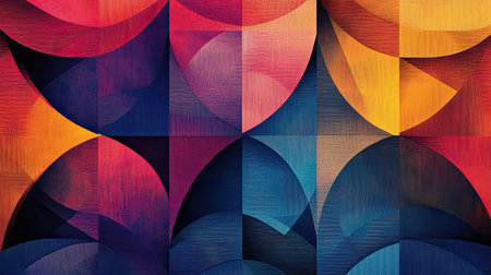 A colorful mosaic of abstract shapes, using gradients and bold hues to create a dynamic, modern pattern.の素材