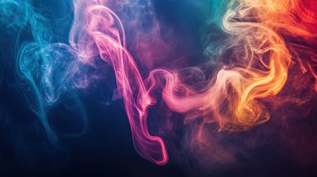 A swirl of colorful smoke in motion against a dark background, creating a mesmerizing, fluid, and abstract composition.の素材