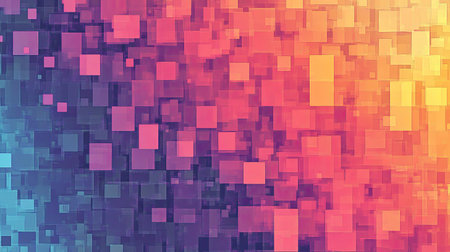 An abstract pattern of colorful pixelated squares fading into gradients, representing digital art and modern technology.の素材