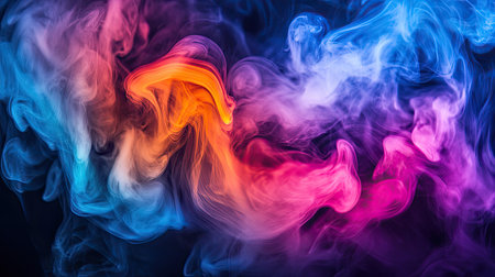 A swirl of colorful smoke in motion against a dark background, creating a mesmerizing, fluid, and abstract composition.の素材