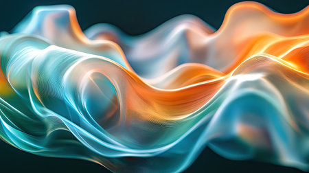 Abstract digital waves of blue, green, and orange undulating across the screen, evoking a sense of flow and movement.の素材