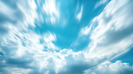 A time-lapse effect of clouds moving rapidly across the sky, creating a dreamy and fast-moving atmospheric background.の素材
