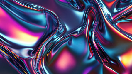 A blend of fluid metallic hues and bright colors, forming a shiny, abstract liquid metal pattern.の素材
