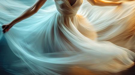 A close-up of a dancer's skirt twirling, with blurred motion lines that emphasize the speed and fluidity of the movement.の素材