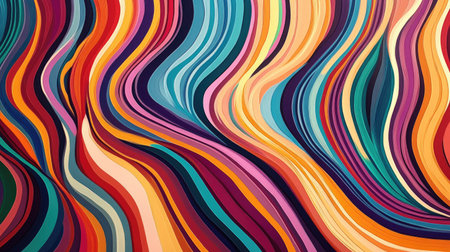 Colorful, wavy lines flowing together in a hypnotic pattern, evoking a sense of rhythm and movement.の素材