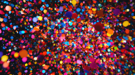 An abstract background of colorful confetti raining down in mid-air, suspended in motion to create a festive, dynamic effect.の素材