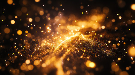 A close-up of bright golden fireworks bursting against a clear night sky, with shimmering trails of light.の素材