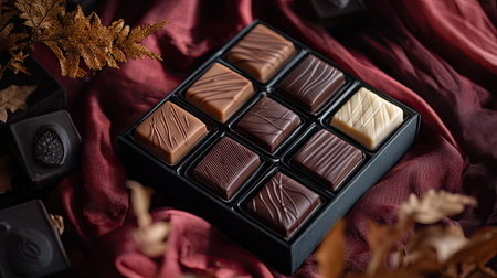 A Valentine's chocolate candy set wrapped in elegant packaging, perfect for a romantic giftの素材
