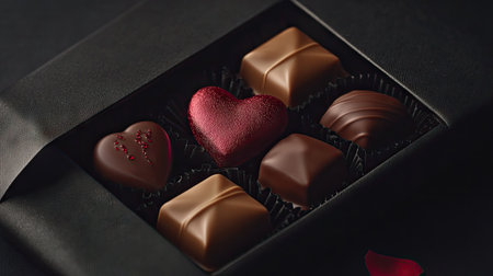 A Valentine's chocolate candy set wrapped in elegant packaging, perfect for a romantic giftの素材