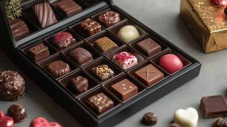 A Valentine's chocolate candy set wrapped in elegant packaging, perfect for a romantic giftの素材