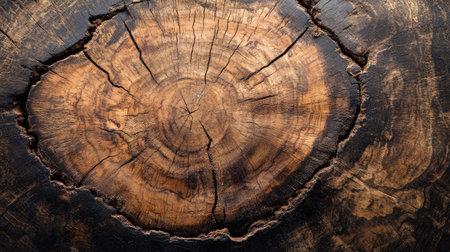 Abstract natural texture of a cross slice of wood with contrasting patterns, revealing its organic beauty.の素材