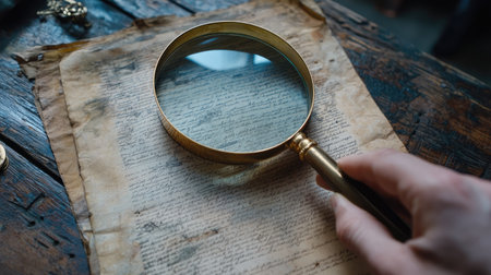 A magnifying glass held over a document, emphasizing important details.の素材
