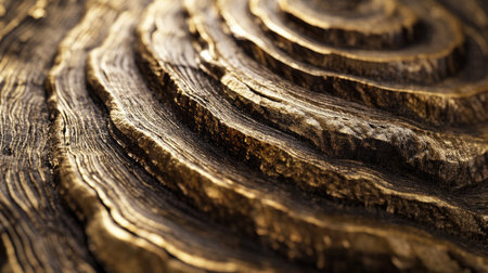 Close-up of a wood slice's cross-section, with rich, detailed textures and concentric grain patterns.の素材