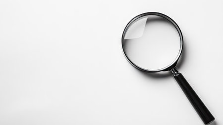 Magnifying glass positioned diagonally on a plain white background, creating a minimalist and professional lookの素材